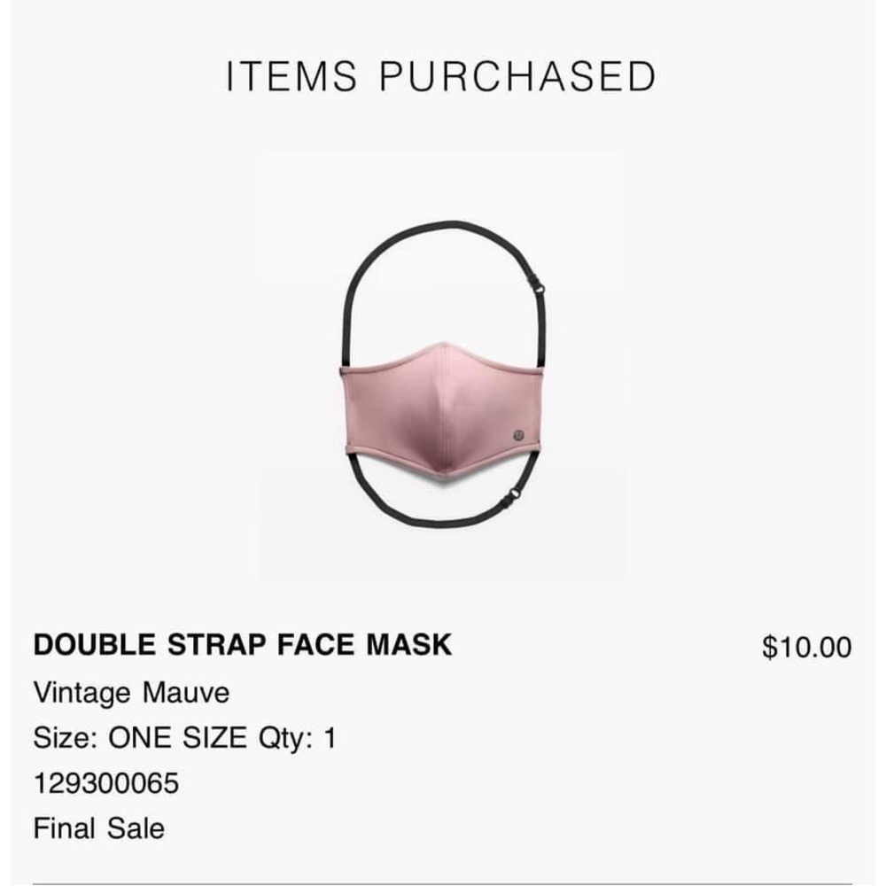 Lululemon Double Strap Face Mask Color Mauve